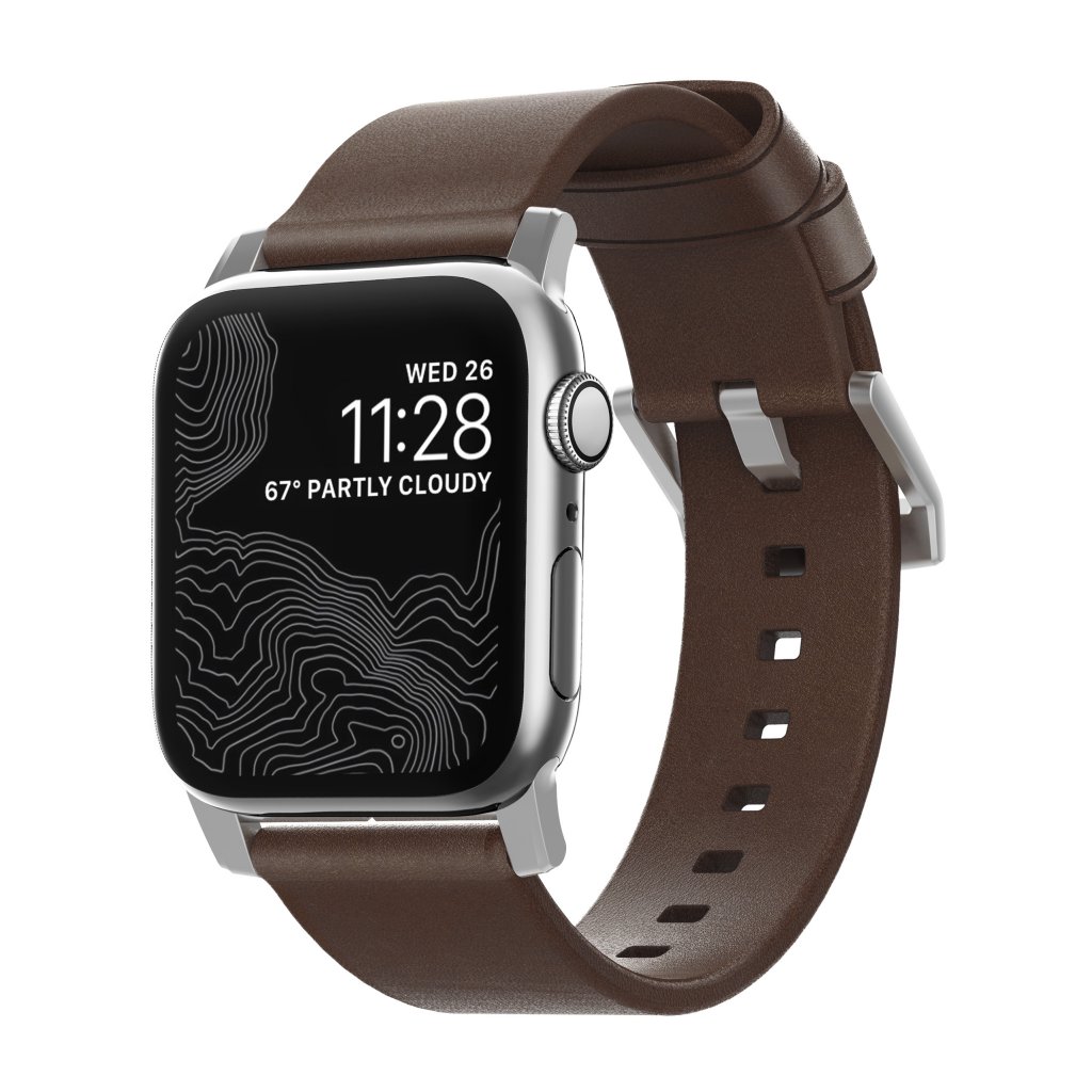 Modern Band Horween Leather Apple Watch 42/44/45/49 mm Rustic Brown (Silver Hardware)