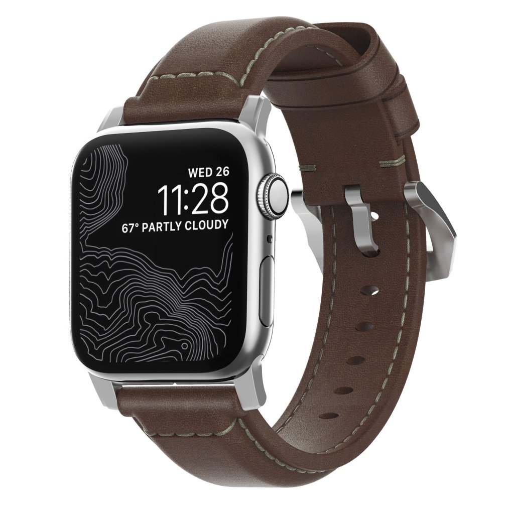 Traditional Band Apple Watch 44mm Rustic Brown (Silver Hardware)