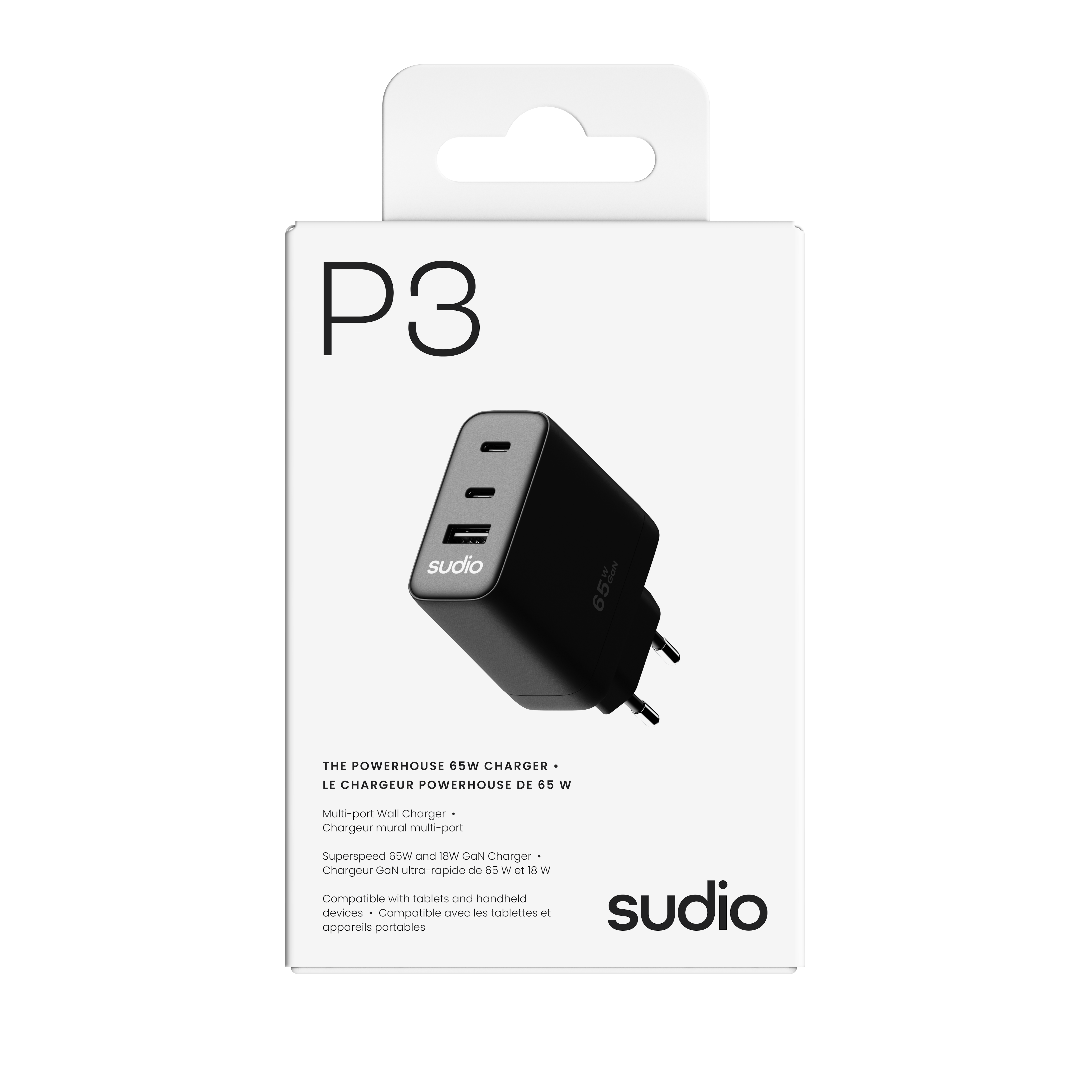P3 Wadlander 65W 2 x USB-C + USB-A Zwart