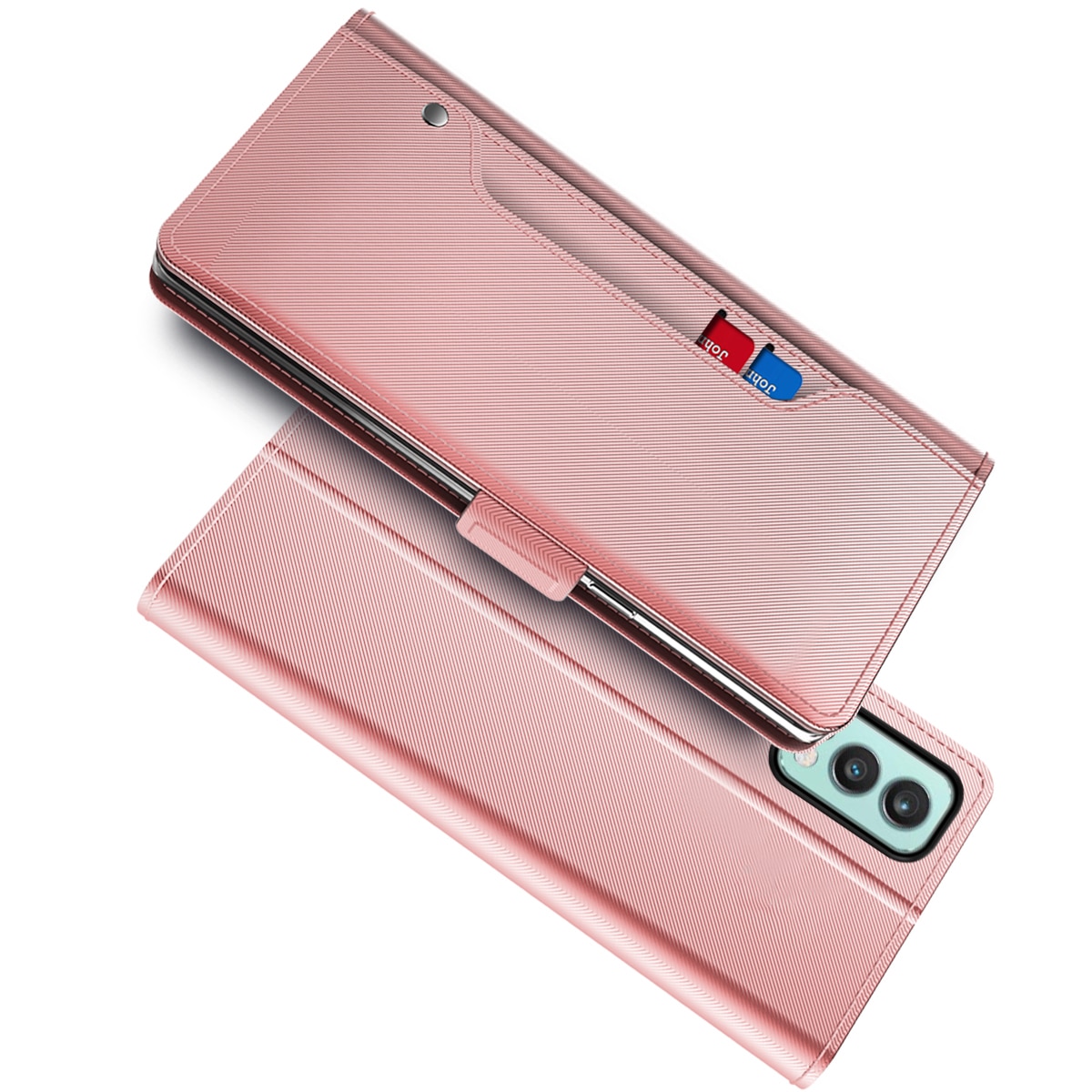 OnePlus Nord 2 5G Bookcover Hoesje met Spiegel Roze goud