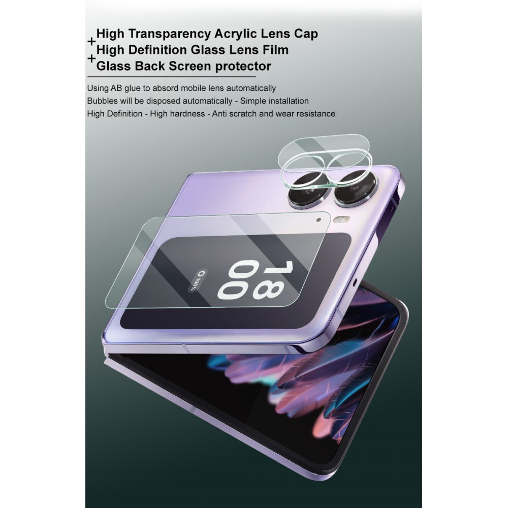 Gehard Glas Camera Protector + Screenprotector Voorkant Oppo Find N2 Flip Transparant