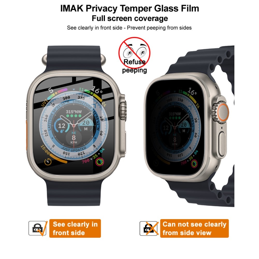Privacy Screenprotector Gehard Glas Apple Watch Ultra 49mm