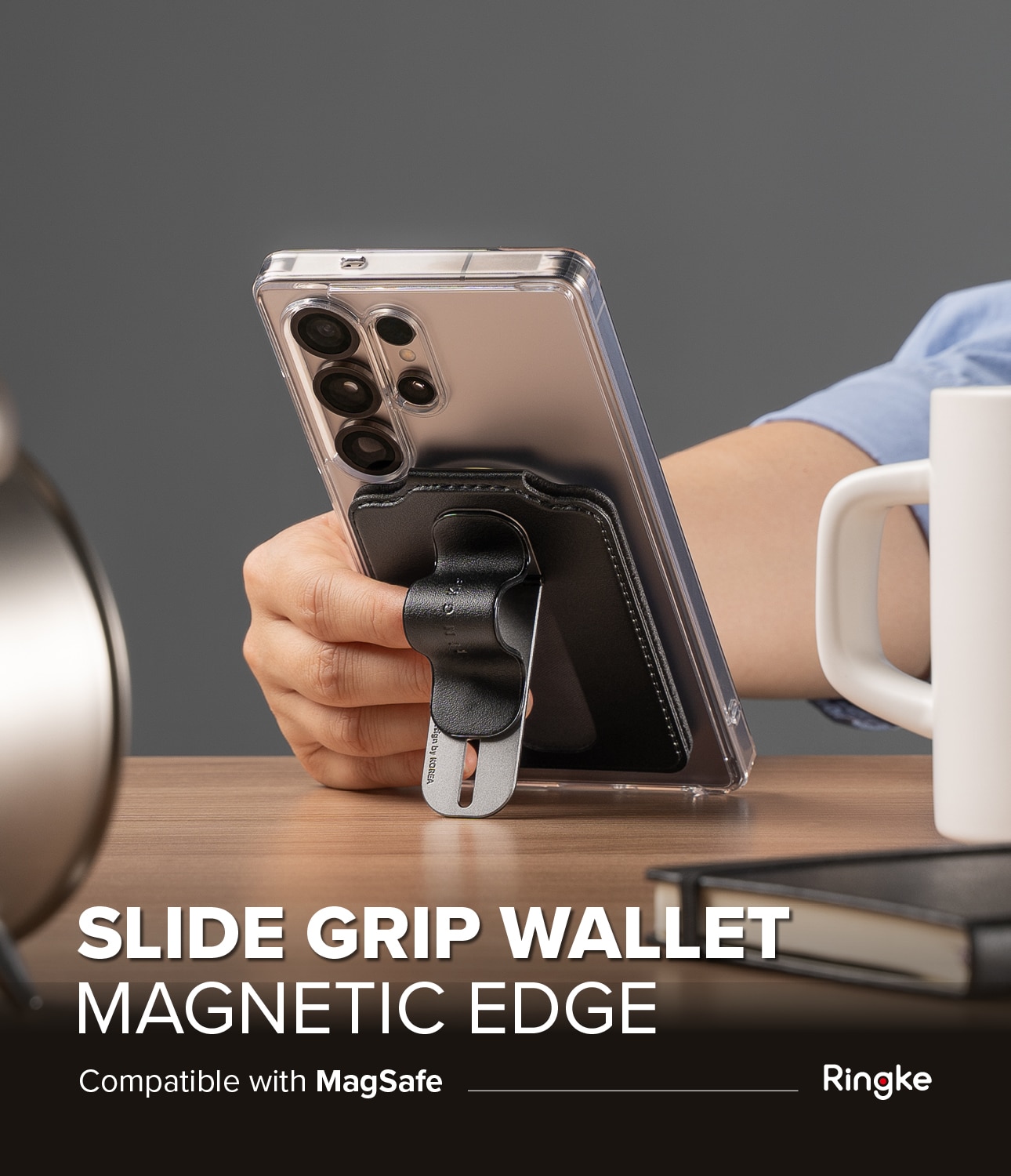 Samsung Galaxy Card Holder Slide Grip Magnetic Edge Zwart