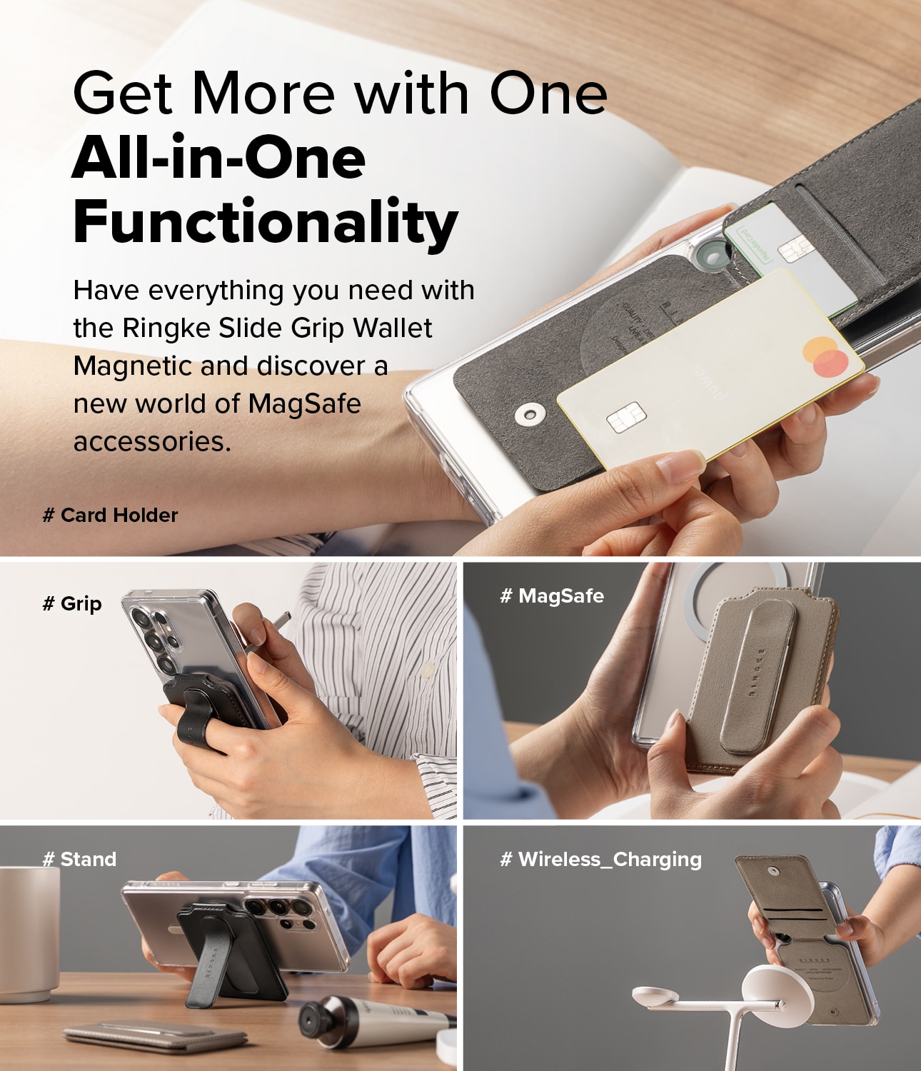 Samsung Galaxy Card Holder Slide Grip Magnetic Edge Zwart
