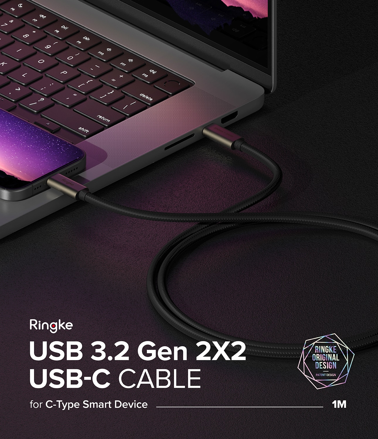 USB-C -> USB-C 3.2 Gen 2x2 Snelladerkabel 1m zwart