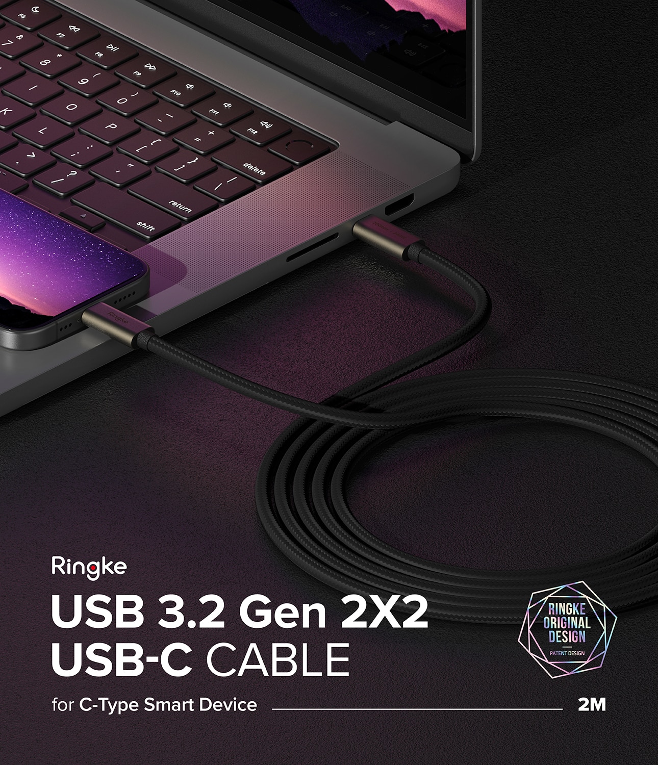 USB-C -> USB-C 3.2 Gen 2x2 Snelladerkabel 2m zwart