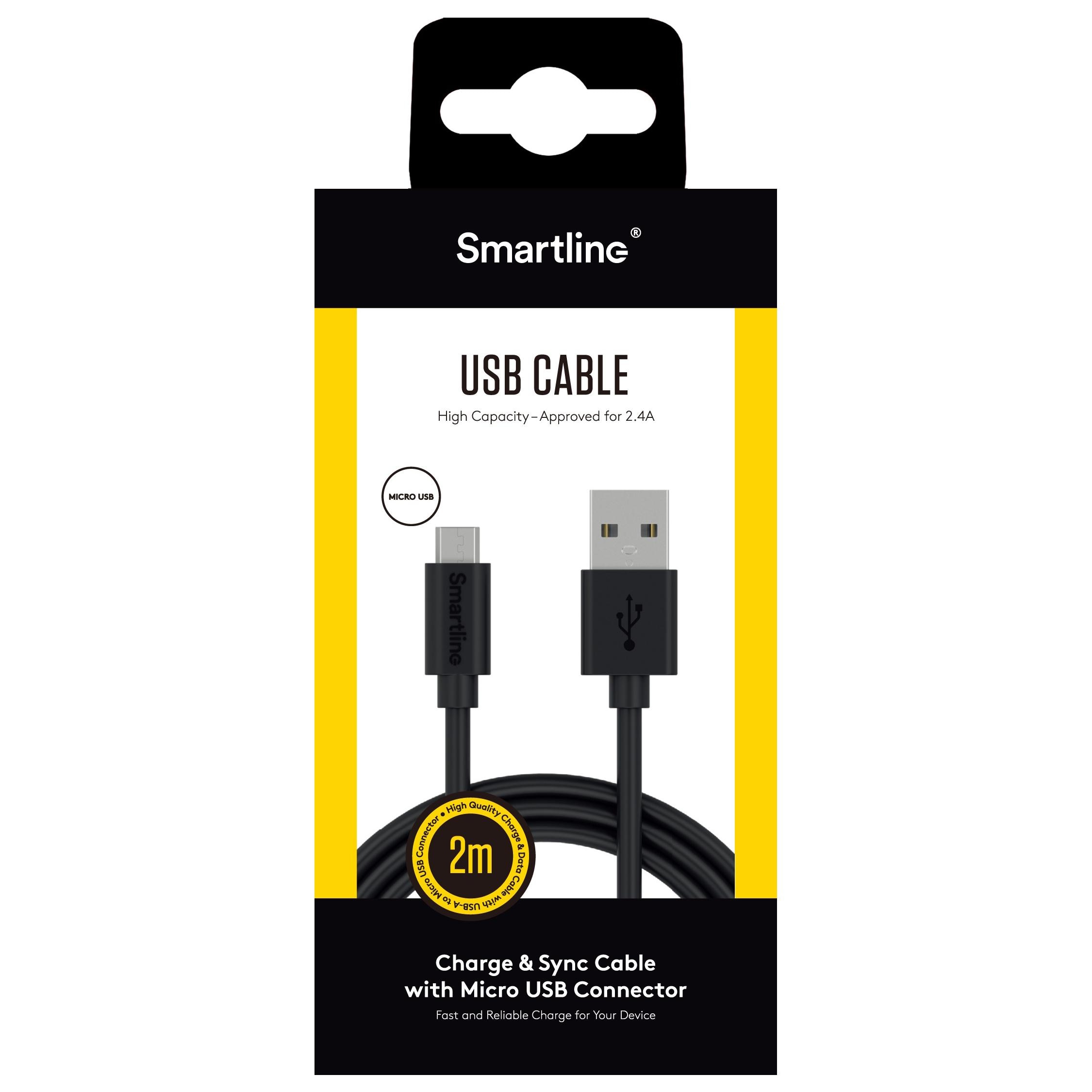 USB-kabel MicroUSB 2m Zwart