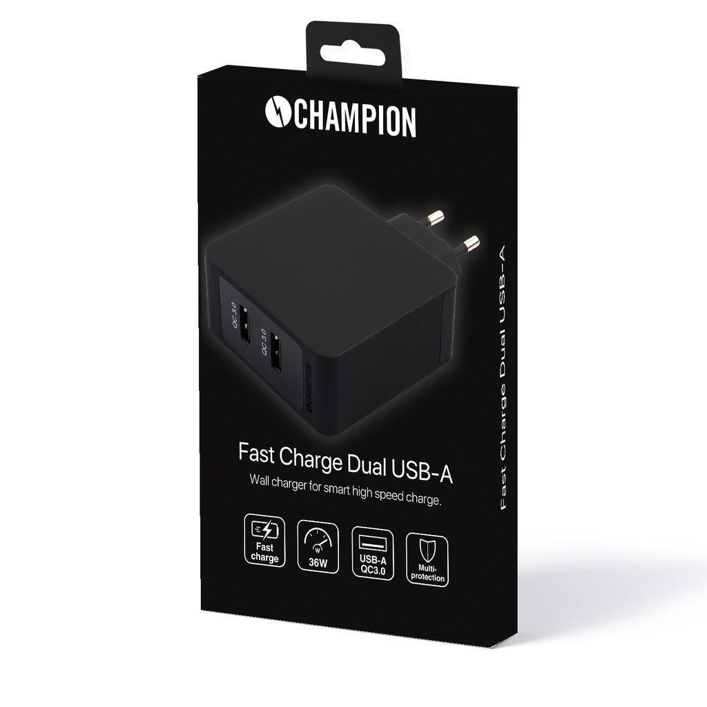 Fast Charge Dual USB QC3 36W Zwart