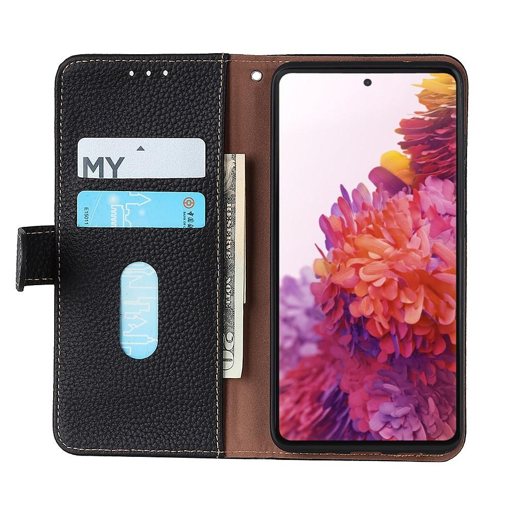 Real Leather Wallet Samsung Galaxy A52 5G Zwart