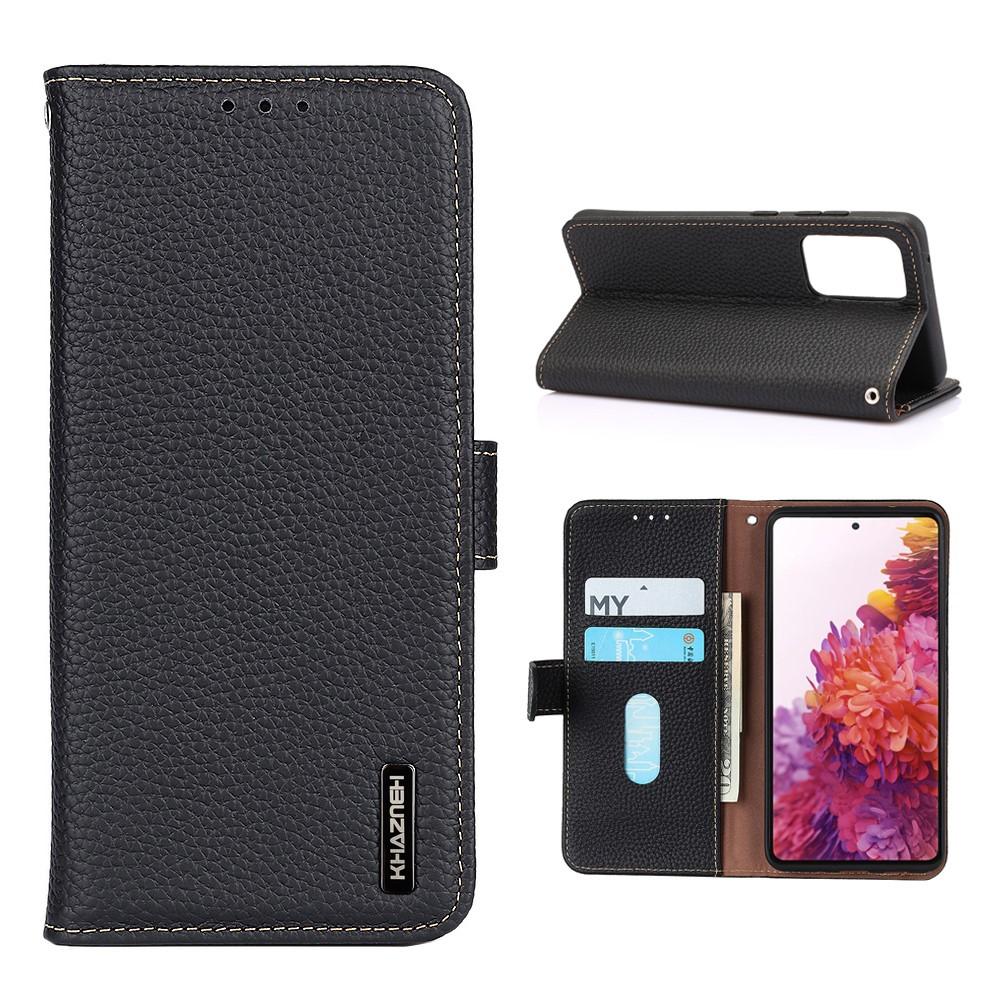 Real Leather Wallet Samsung Galaxy A52 5G Zwart
