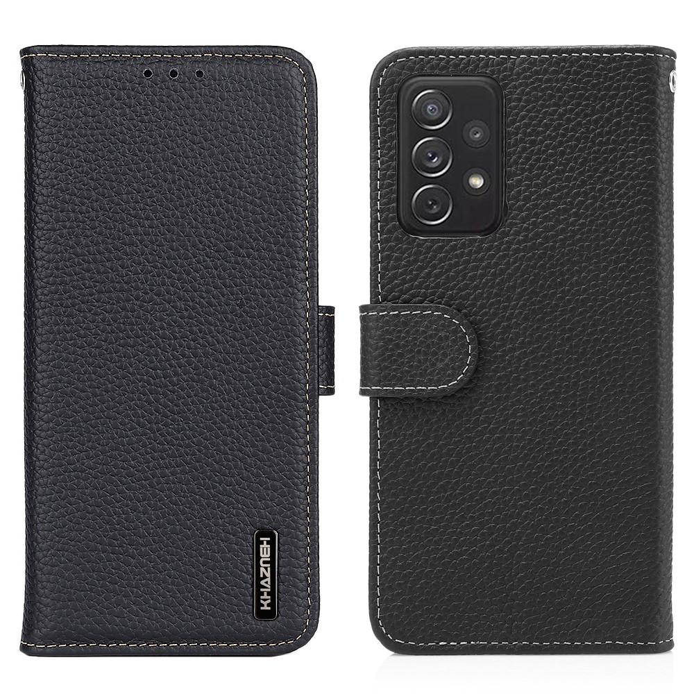 Real Leather Wallet Samsung Galaxy A72 5G Zwart