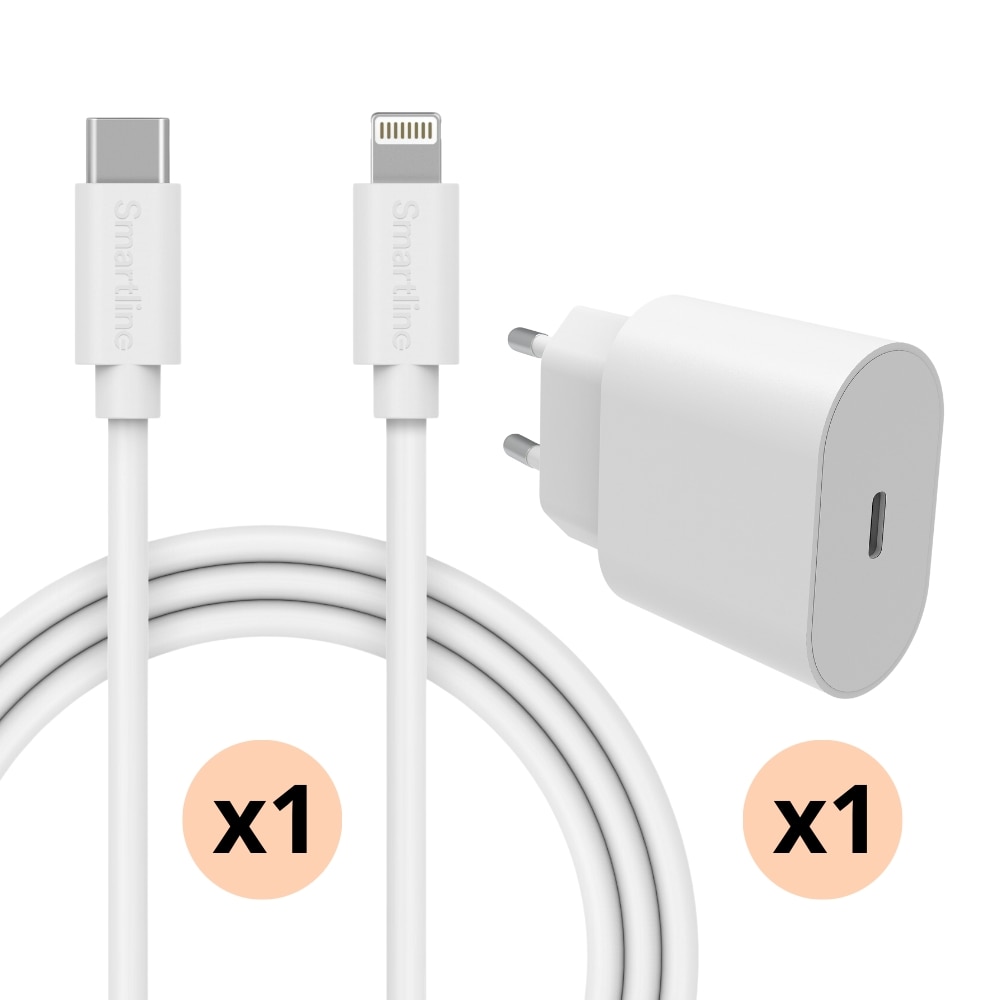 Complete oplader voor iPhone - 2m kabel & adapter- Lightning - Smartline