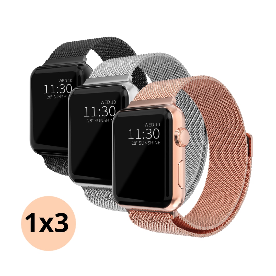 Apple Watch 41mm Series 7 Kit Milanese bandje zwart, zilver, roségoud