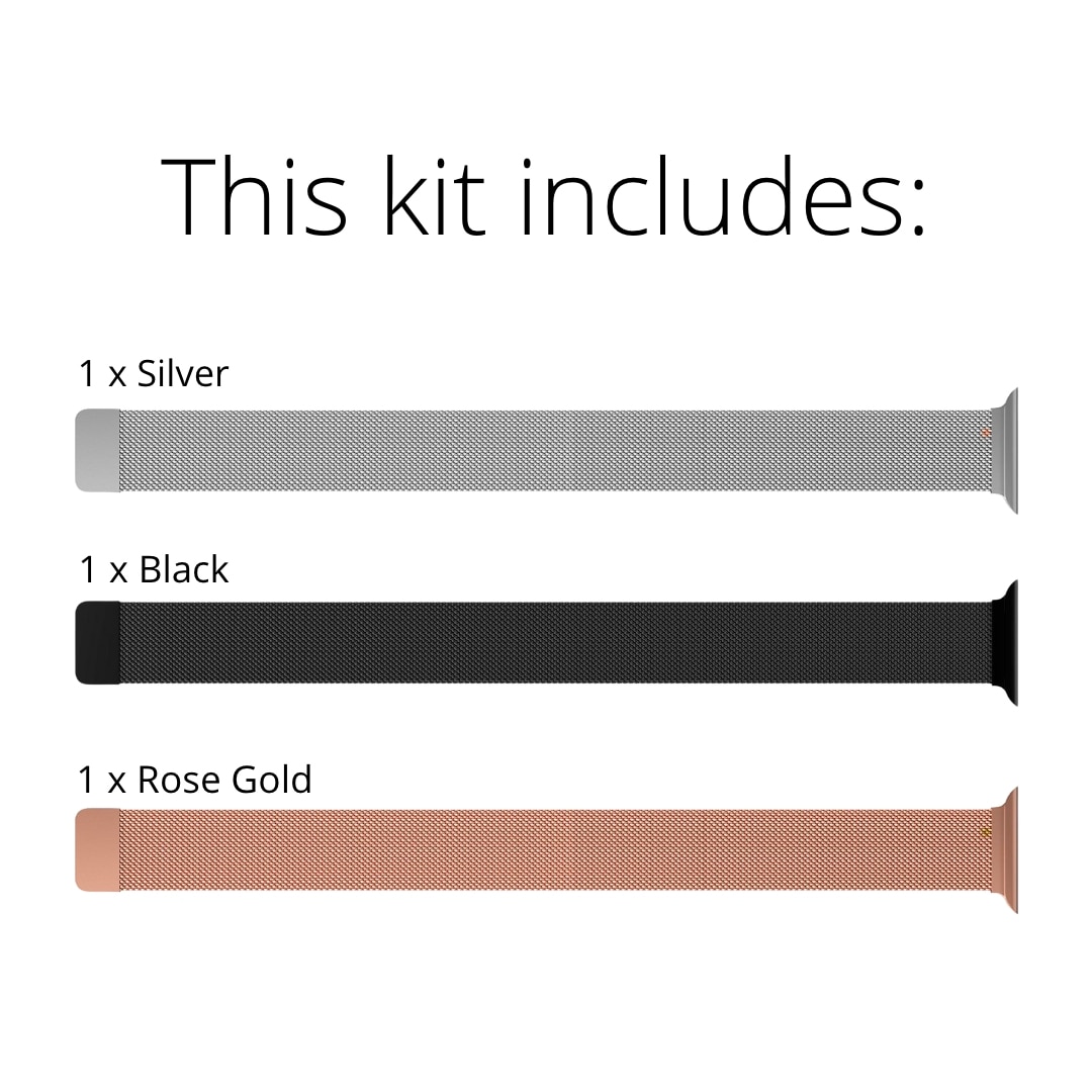 Apple Watch Ultra 49mm Kit Milanese bandje zwart, zilver, roségoud