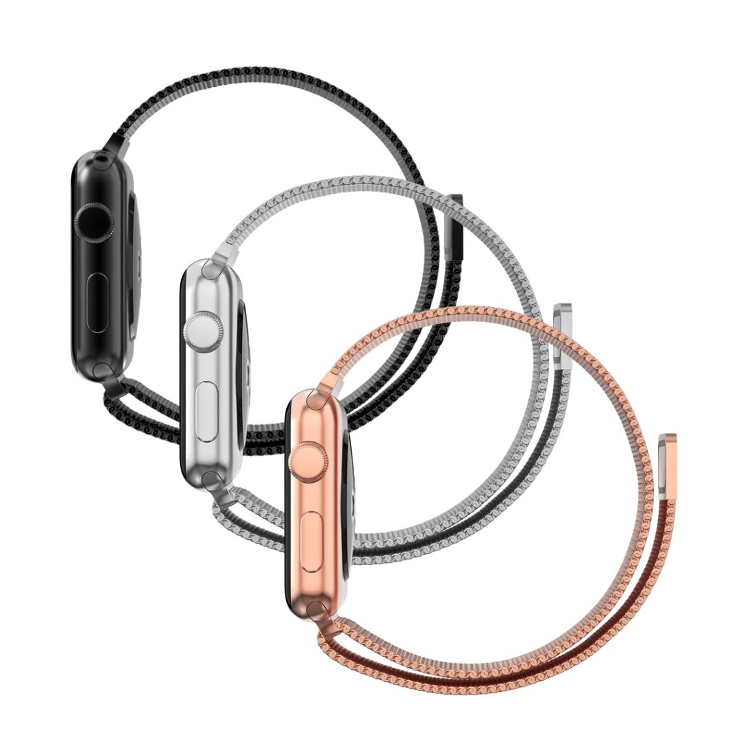 Apple Watch 45mm Series 9 Kit Milanese bandje zwart, zilver, roségoud