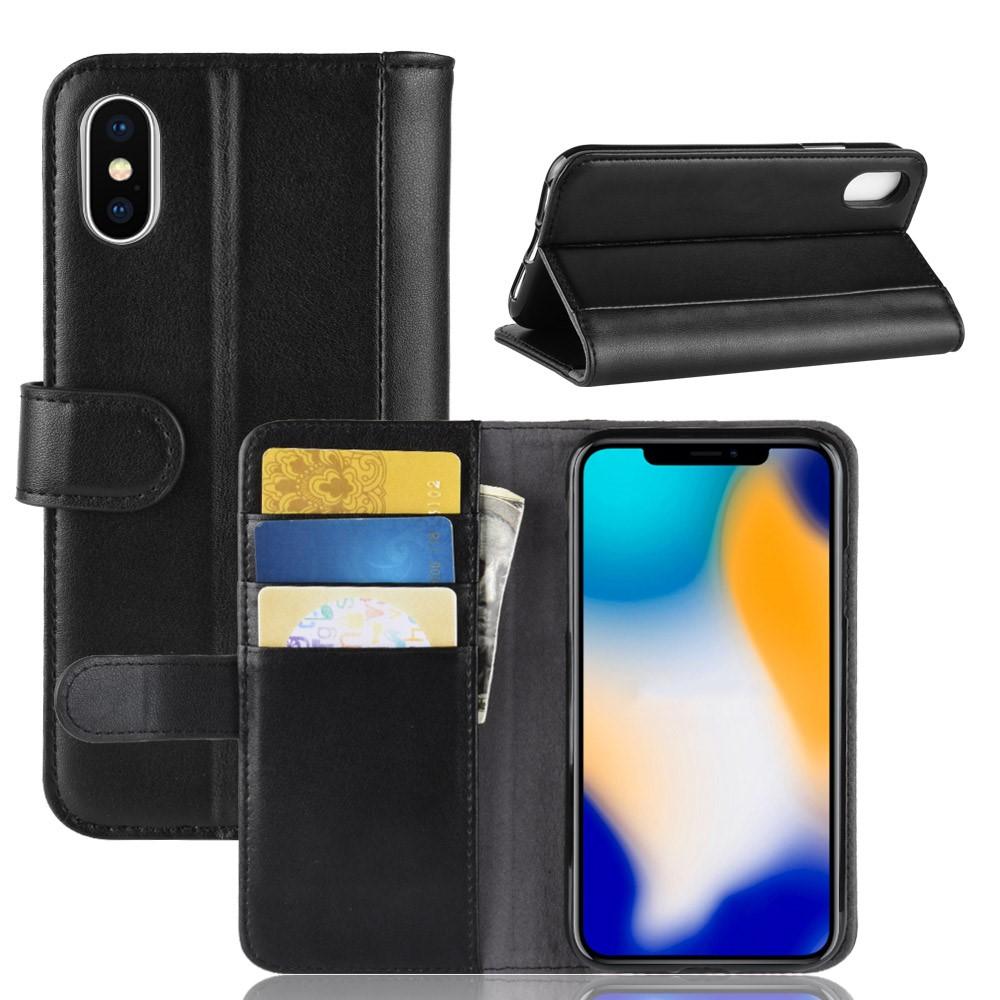 iPhone Xs Max Echt lederen hoesje Zwart