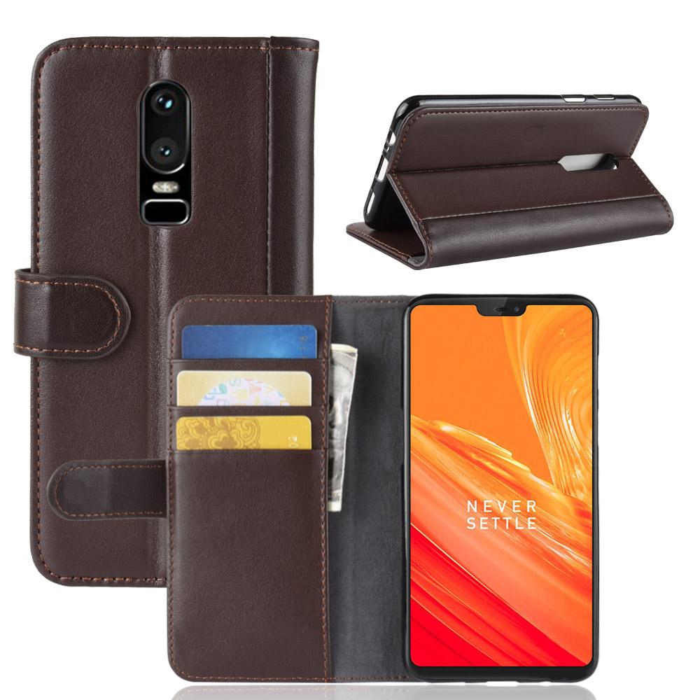  OnePlus 6 Echt lederen hoesje Bruin