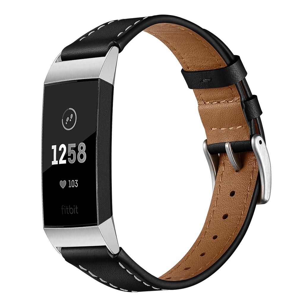 Fitbit Charge 3/4 Leren bandje Zwart