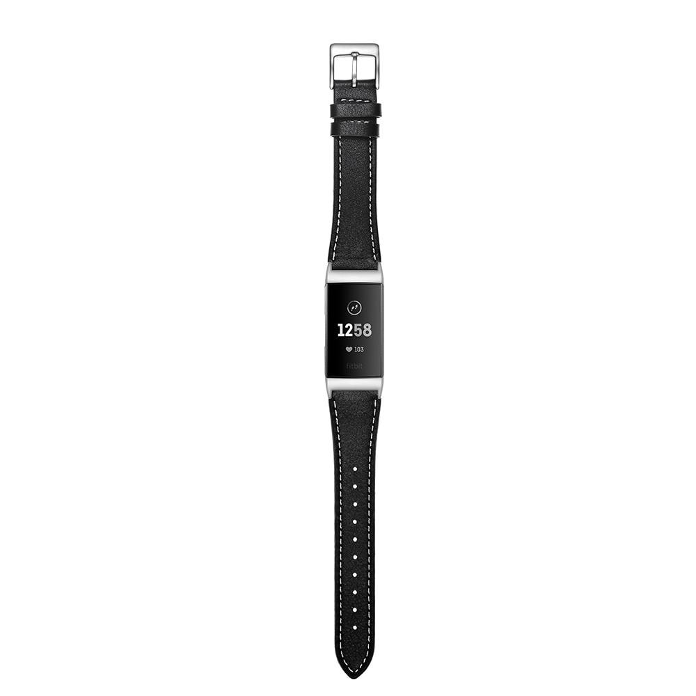 Fitbit Charge 3/4 Leren bandje Zwart