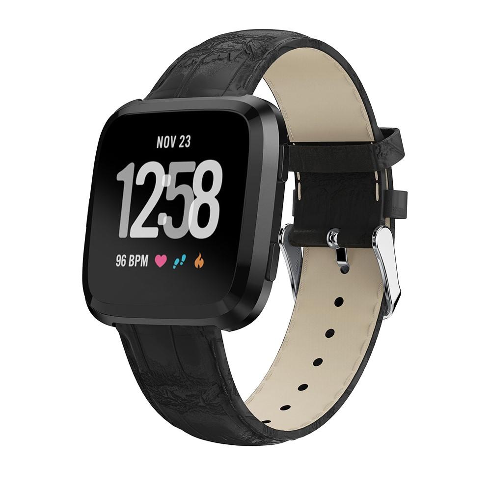 Fitbit Versa/Versa 2 Leren bandje Krokodil Zwart