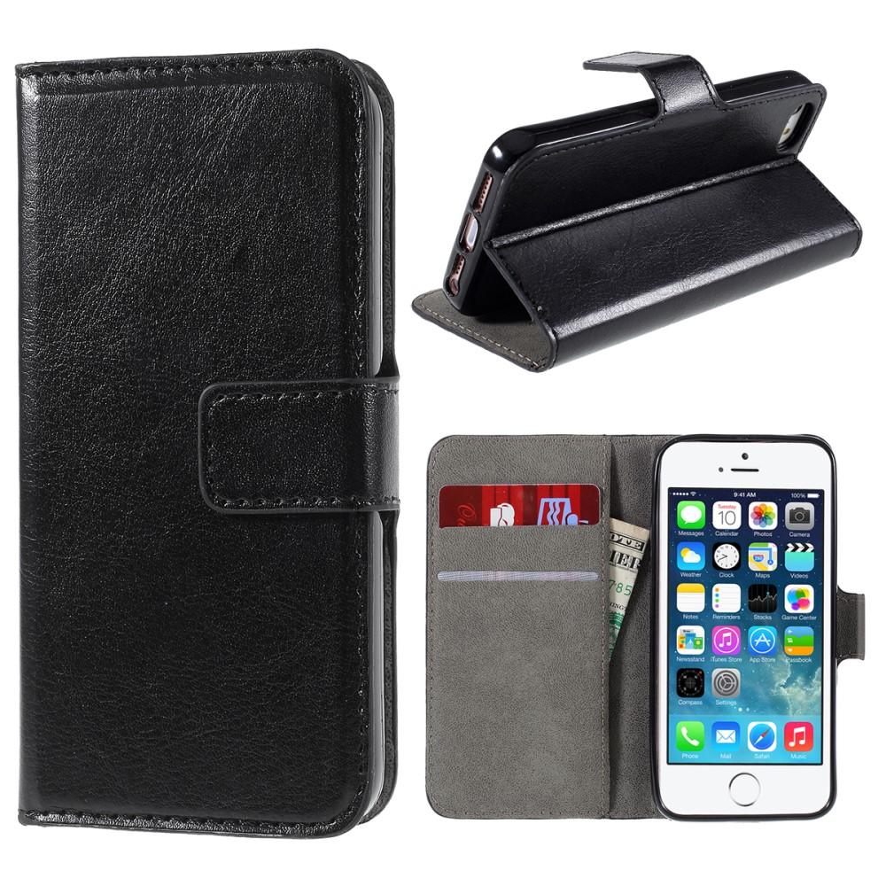 iPhone 5/5S/SE Leren hoesje Bookcover Zwart