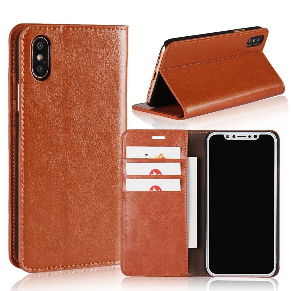 iPhone X/XS Mobielhoesje Echt Leer Bruin