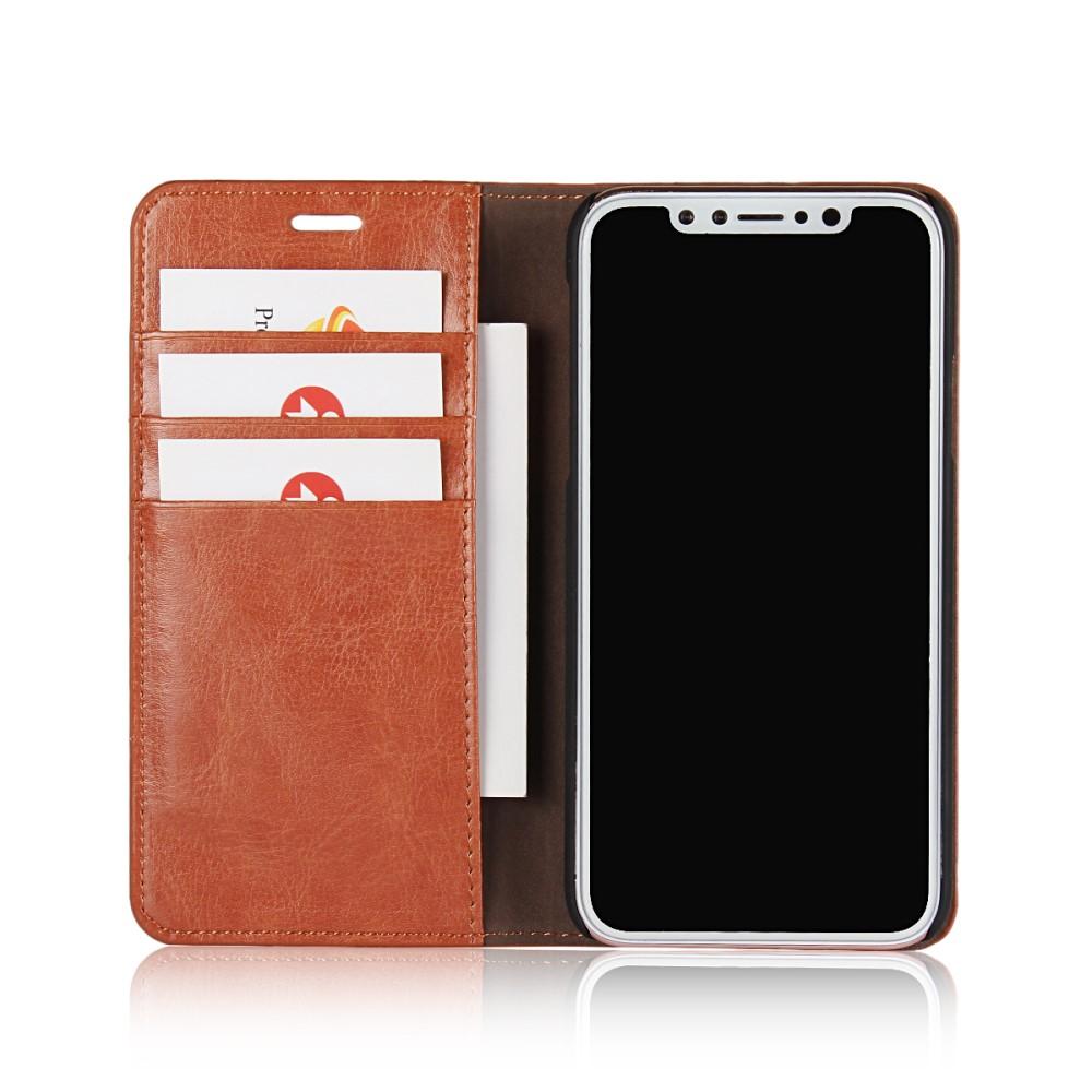 iPhone X/XS Mobielhoesje Echt Leer Bruin