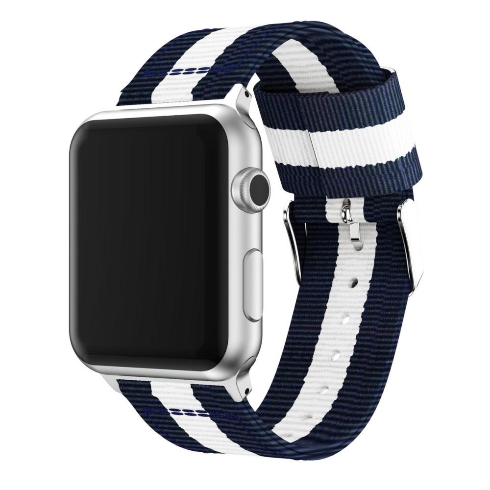 Apple Watch 44mm Nylon bandje blauw/wit