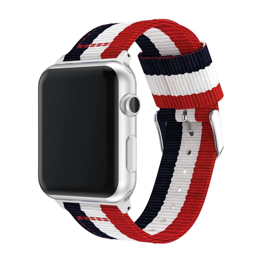 Apple Watch 44mm Nylon bandje blauw/wit/rood