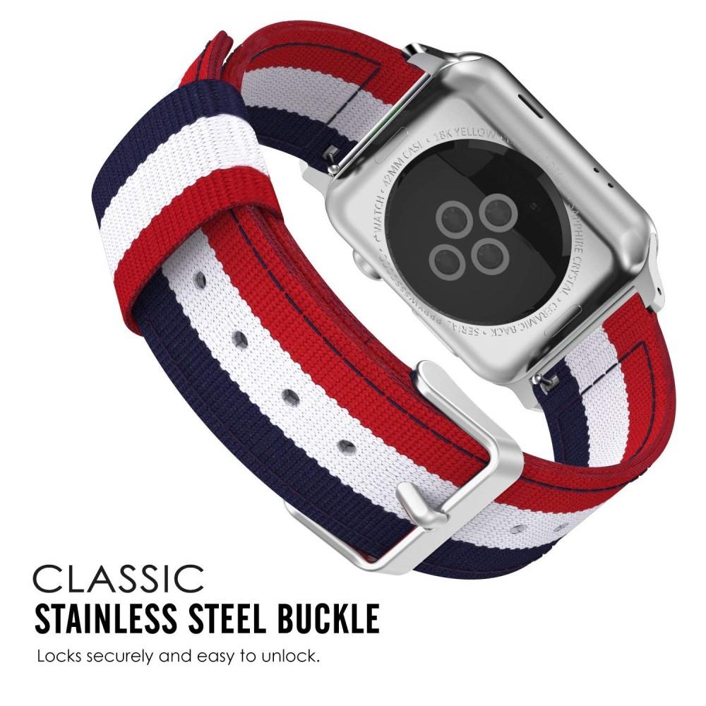 Apple Watch 45mm Series 9 Nylon bandje blauw/wit/rood