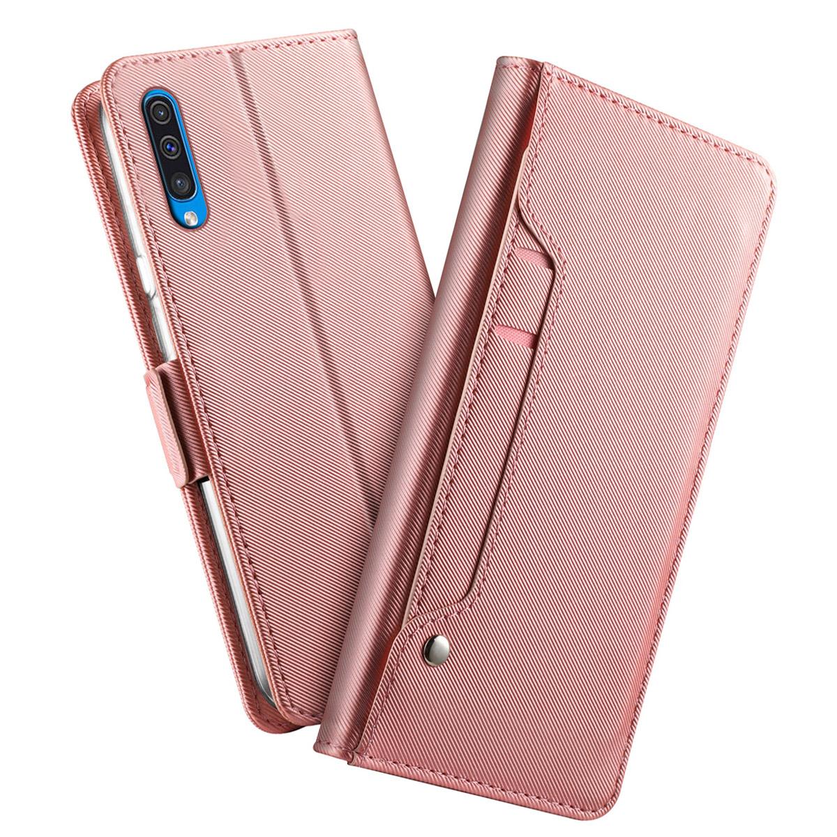 Samsung Galaxy A50 Bookcover Hoesje met Spiegel Roze goud