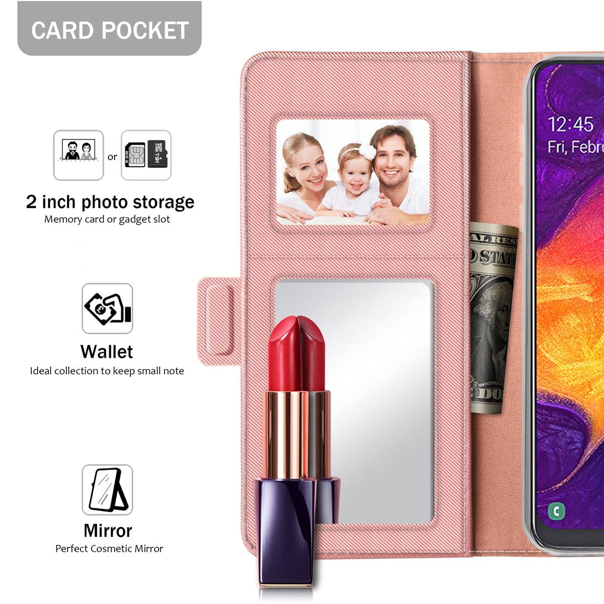 Samsung Galaxy A50 Bookcover Hoesje met Spiegel Roze goud