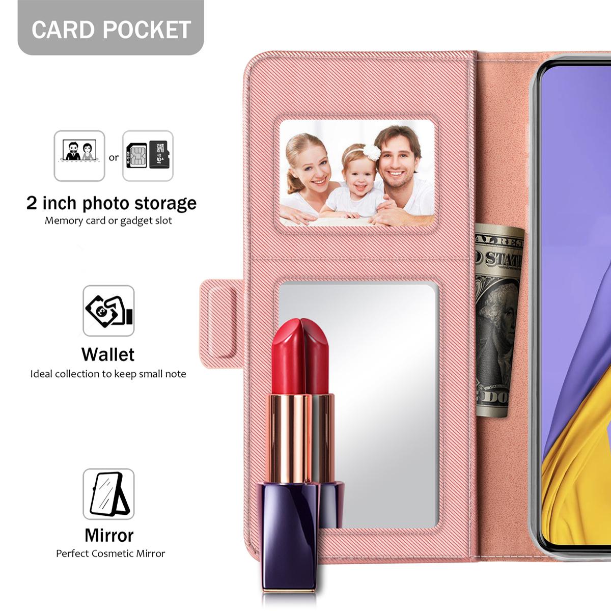 Samsung Galaxy A51 Bookcover Hoesje met Spiegel Roze goud