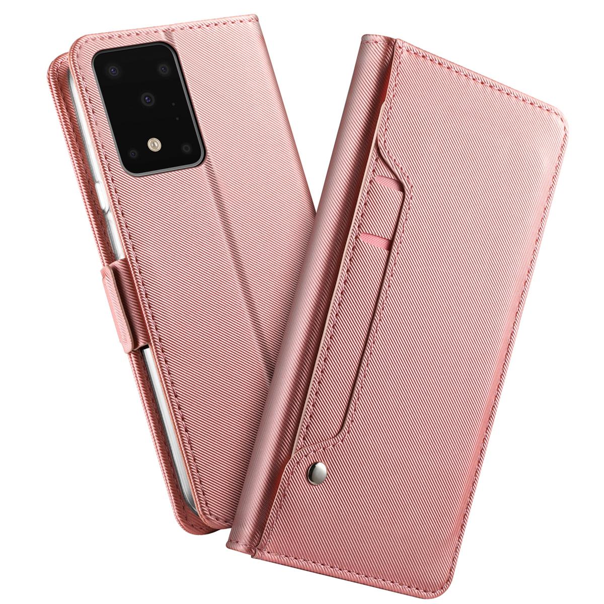 Samsung Galaxy S20 Ultra Bookcover Hoesje met Spiegel Roze goud