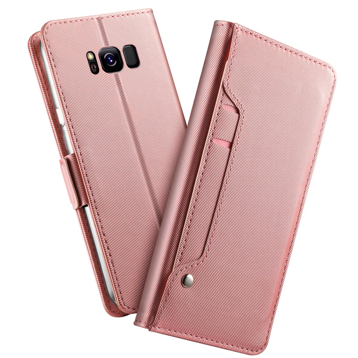 Samsung Galaxy S8 Bookcover Hoesje met Spiegel Roze goud