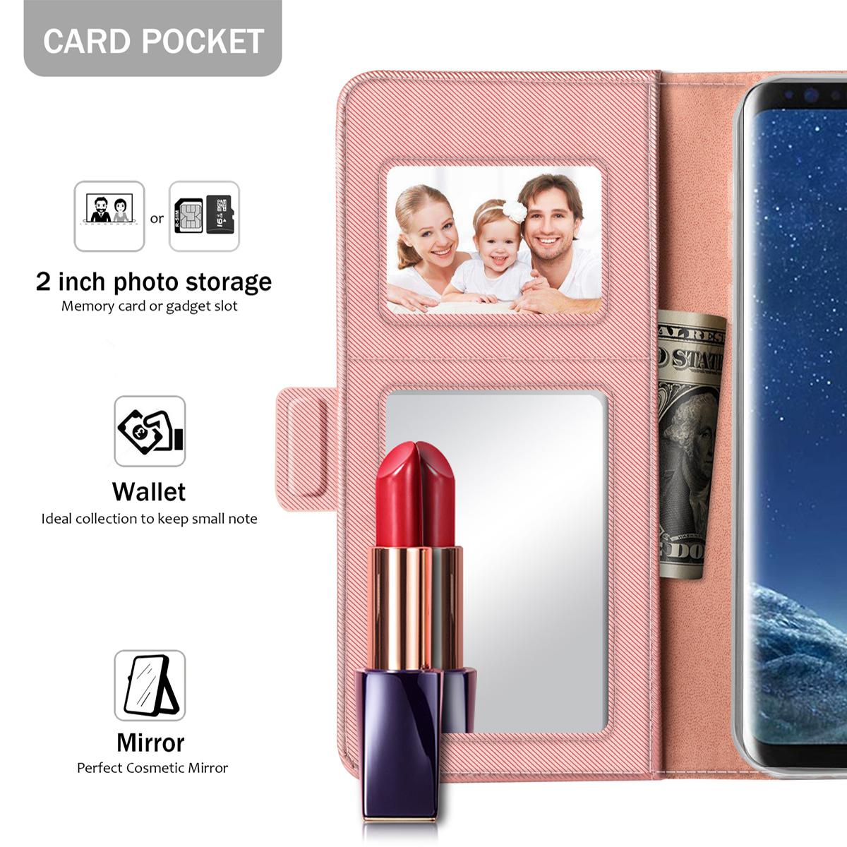 Samsung Galaxy S8 Bookcover Hoesje met Spiegel Roze goud