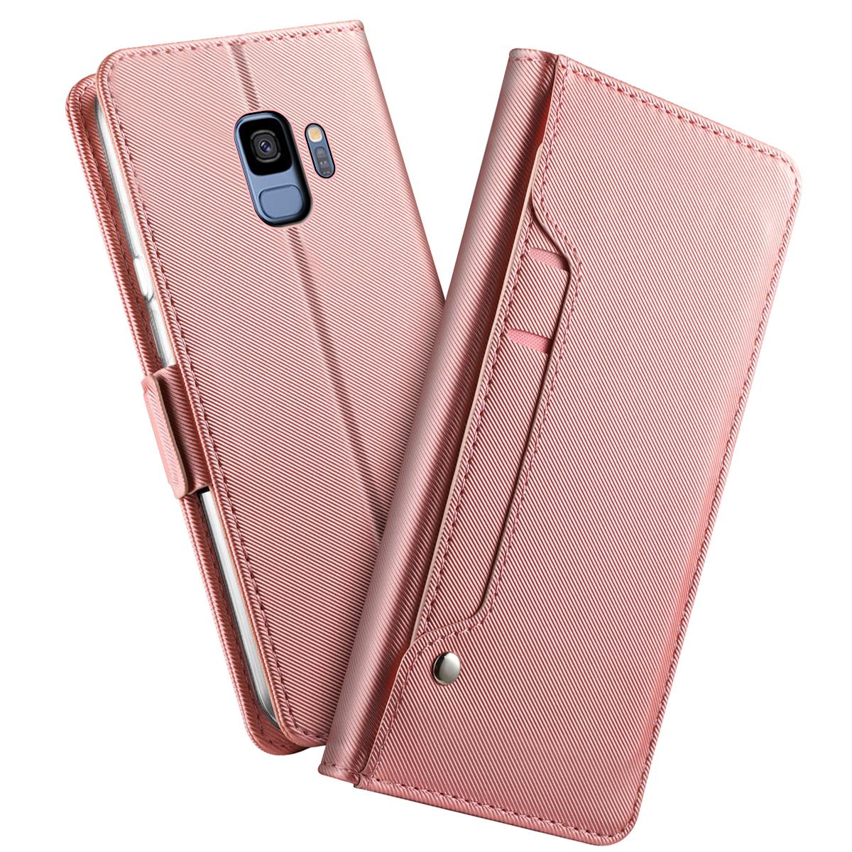 Samsung Galaxy S9 Bookcover Hoesje met Spiegel Roze goud