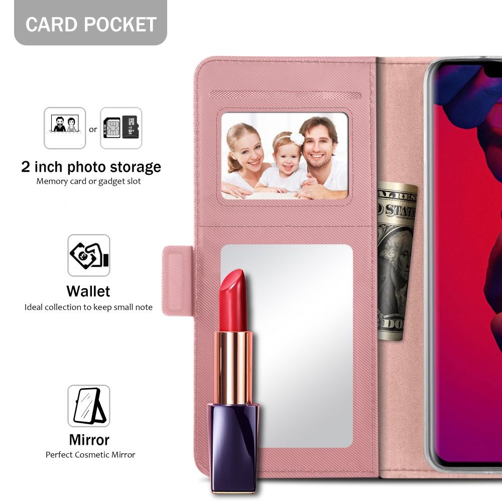 Huawei Mate 20 Pro Bookcover Hoesje met Spiegel Roze goud