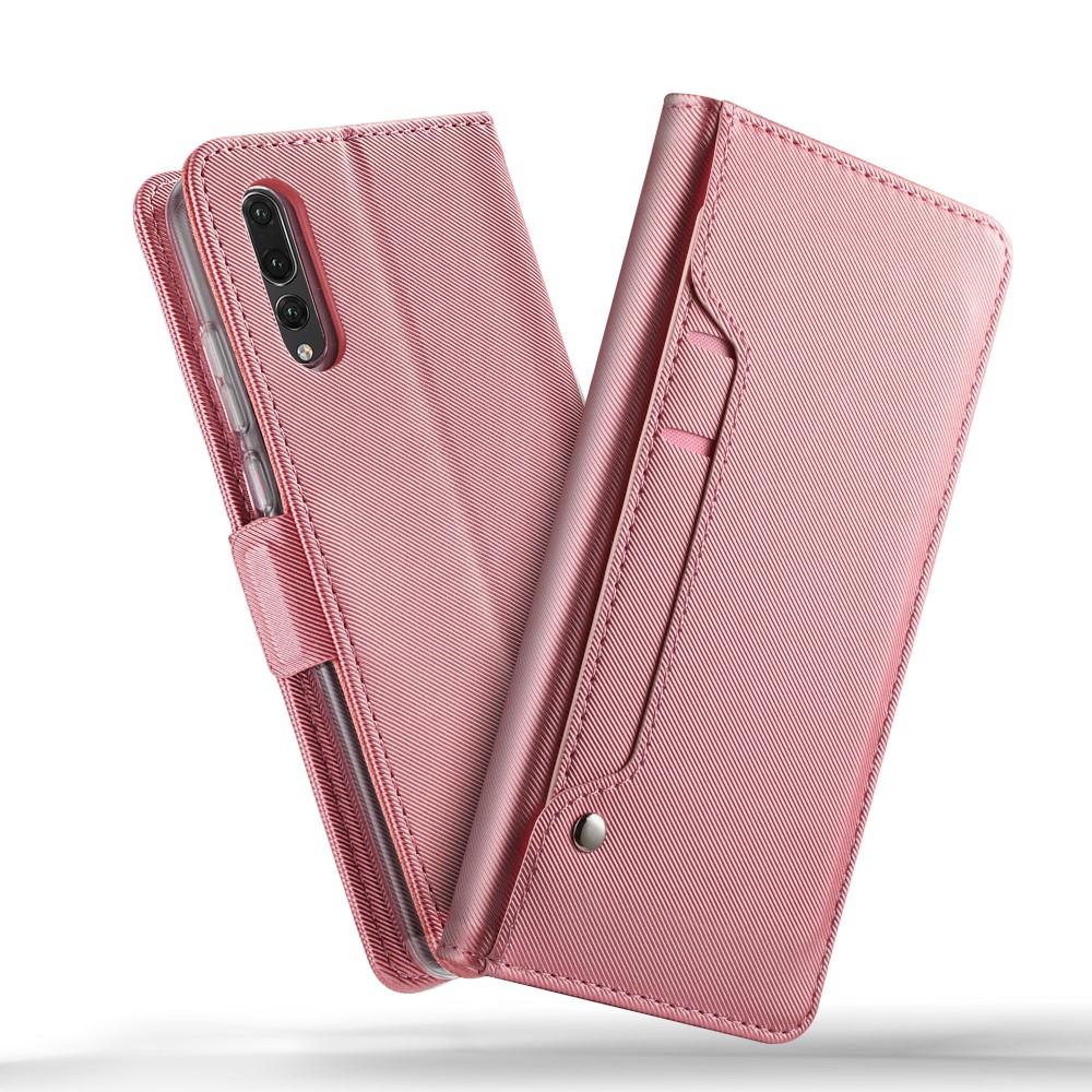 Huawei P20 Pro Bookcover Hoesje met Spiegel Roze goud