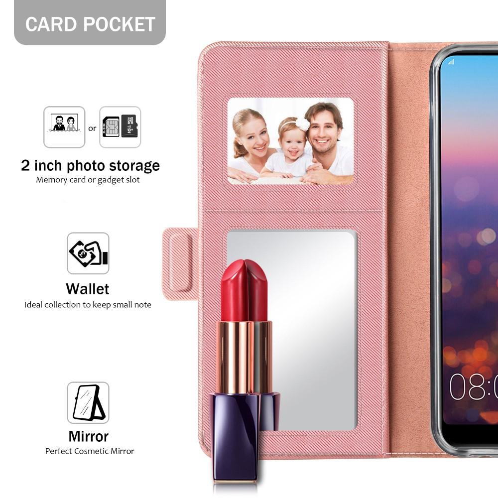 Huawei P20 Pro Bookcover Hoesje met Spiegel Roze goud