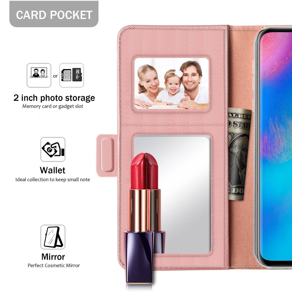 Huawei P30 Pro Bookcover Hoesje met Spiegel Roze goud