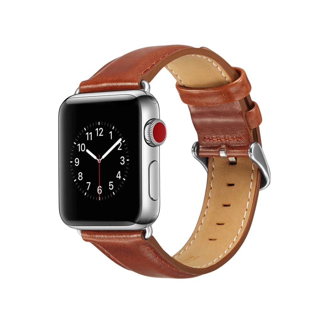 Apple Watch 44mm Premium Leather bandje Cognac