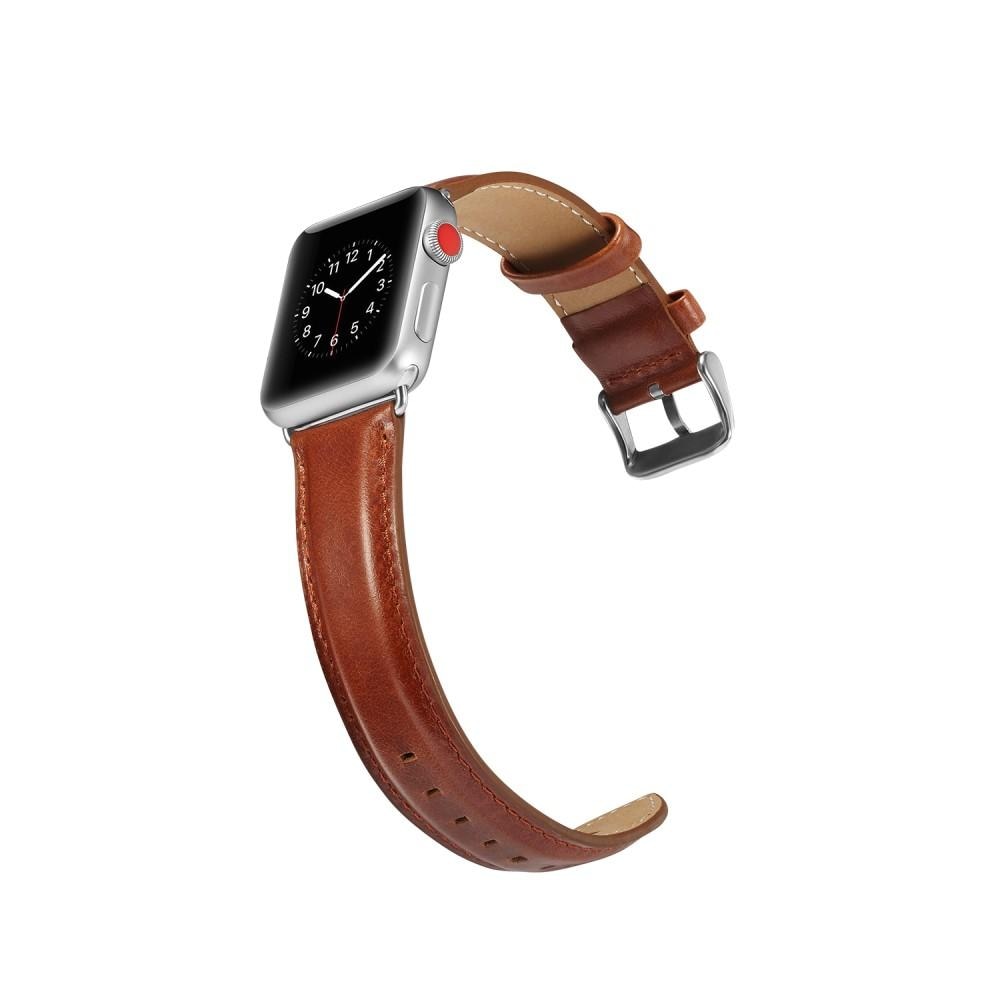 Apple Watch SE 44mm Premium Leather bandje Cognac