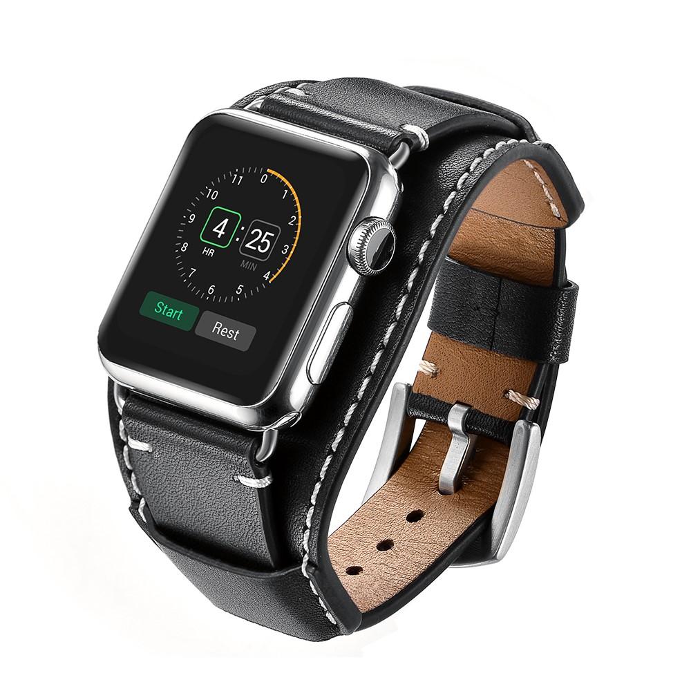 Apple Watch Ultra 49mm Breed Leren bandje zwart