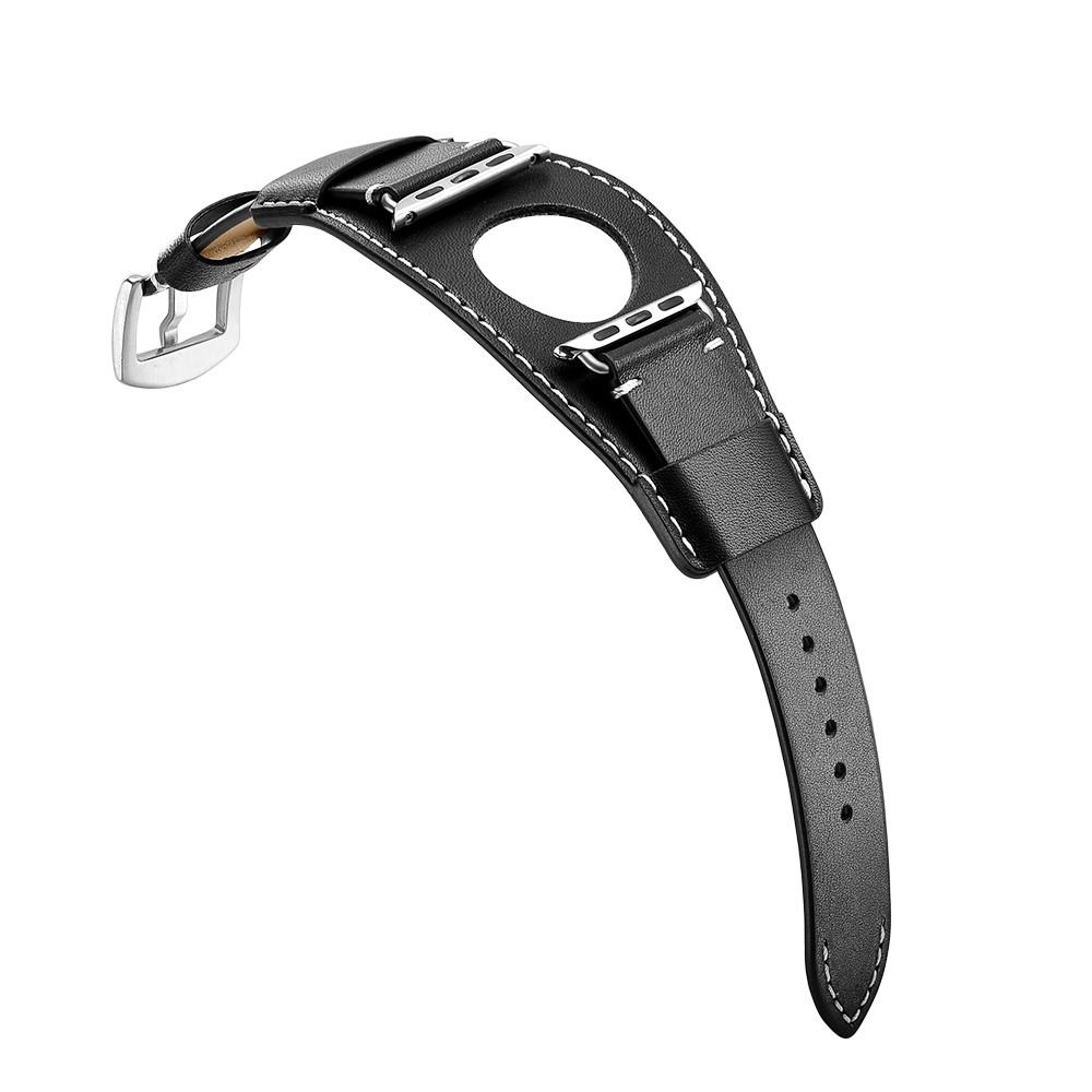 Apple Watch SE 44mm Breed Leren bandje zwart