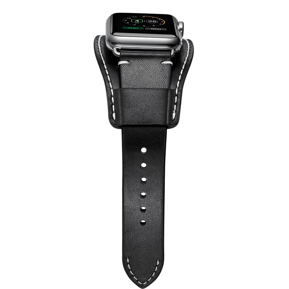 Apple Watch 45mm Series 8 Breed Leren bandje Zwart