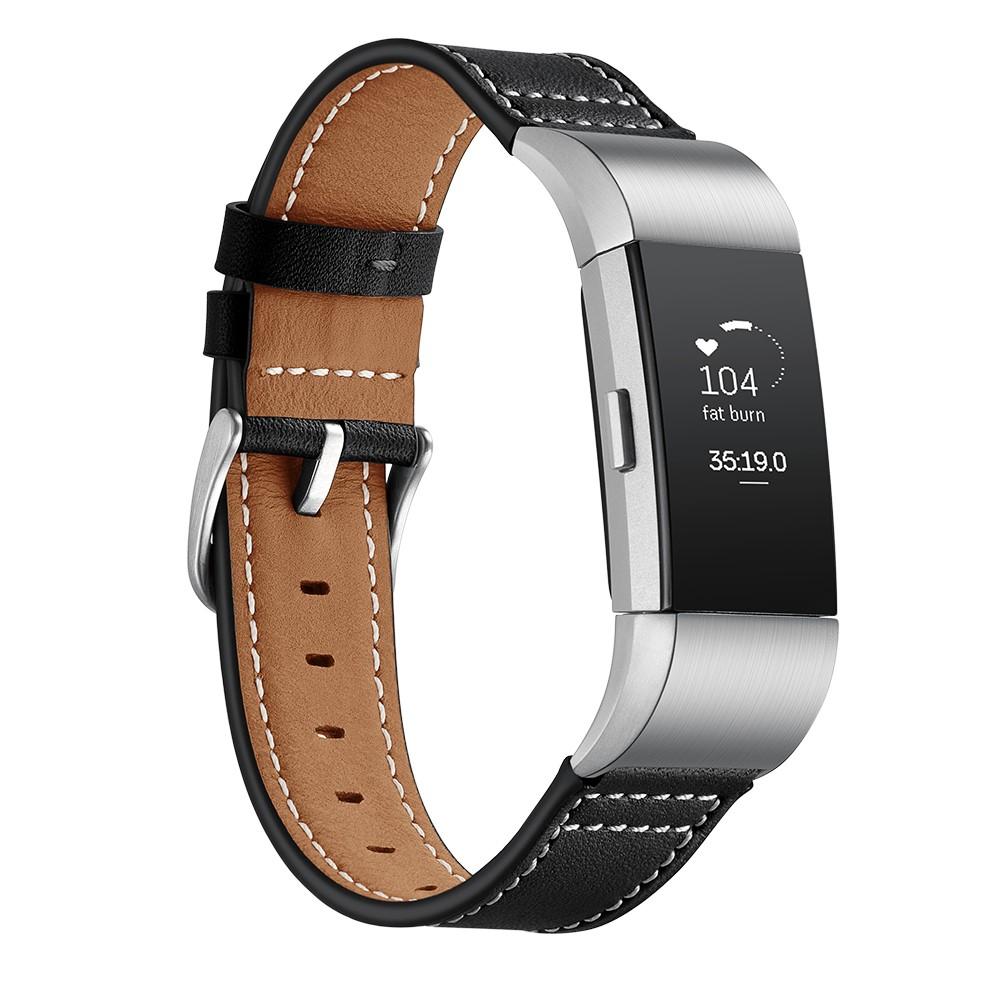 Fitbit Charge 2 Leren bandje Zwart