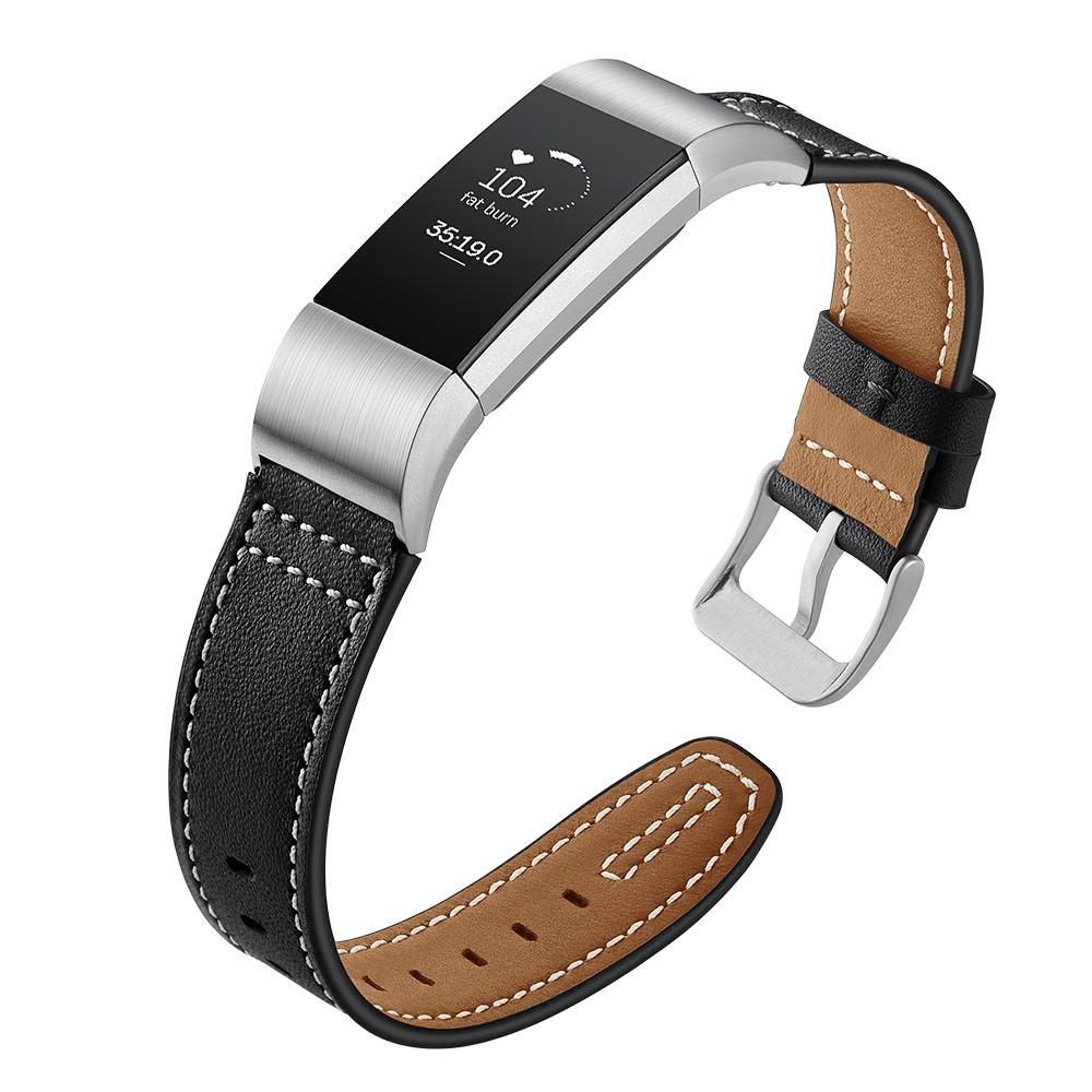 Fitbit Charge 2 Leren bandje Zwart