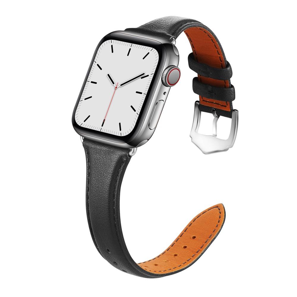 Apple Watch 45mm Series 8 Slim Leren bandje Zwart