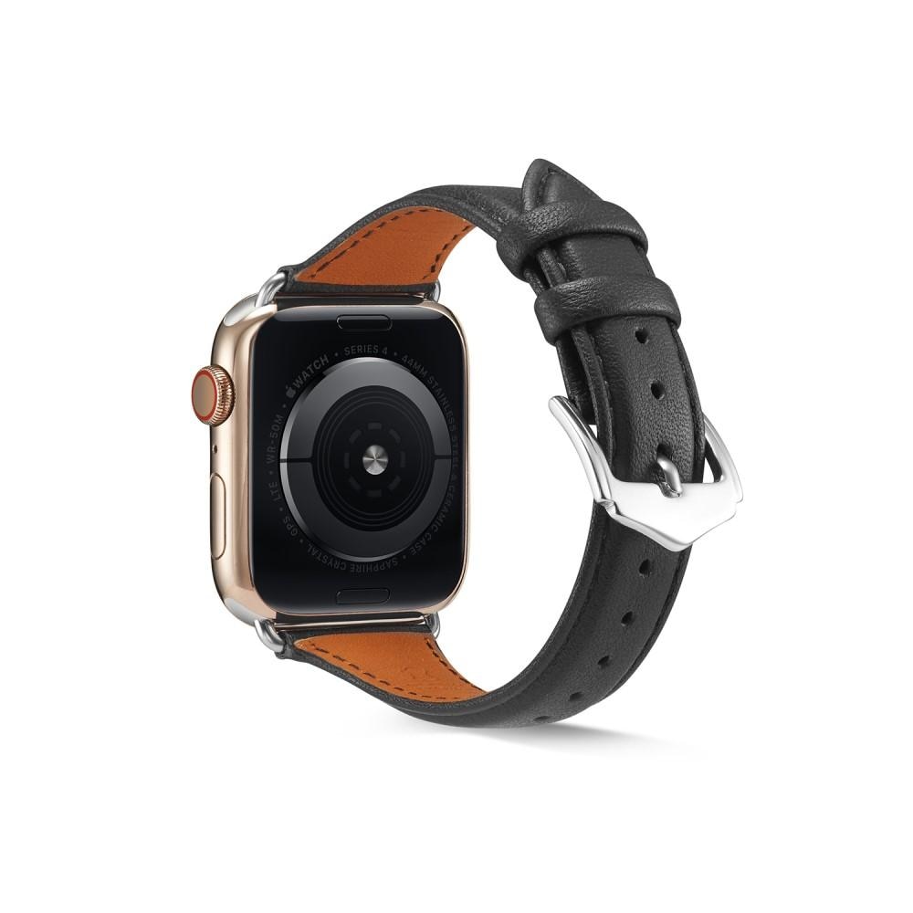 Apple Watch 45mm Series 8 Slim Leren bandje Zwart